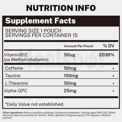 Healspot Nootropic Caffeine Pouches, Energy Pouches with 50mg Caffeine | Taurine | Vitamin B12 | Alpha-GPC | L-Theanine, Focus and Energy Supplements Variety Packs 5 Flavors HealspotBuy Supplements Australia