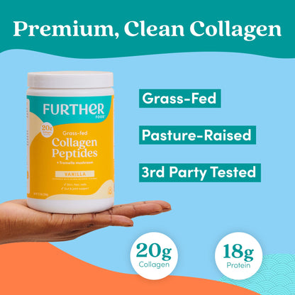 Further Food Vanilla Collagen Peptides Powder with Tremella Mushroom – 100% Grass-Fed, Hydrolyzed Type 1 & 3, 20g of Collagen per Serving, Supports Skin, Hair, Nails & Joints, 22.22 Oz Further FoodBuy Supplements Australia