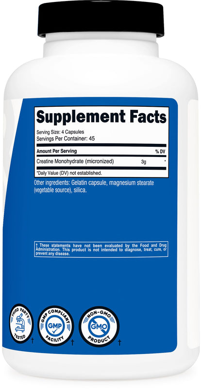 Nutricost Creatine Monohydrate 3,000mg, 180 Capsules (750mg Per Capsule) - Gluten Free, Non-GMO NutricostBuy Supplements Australia