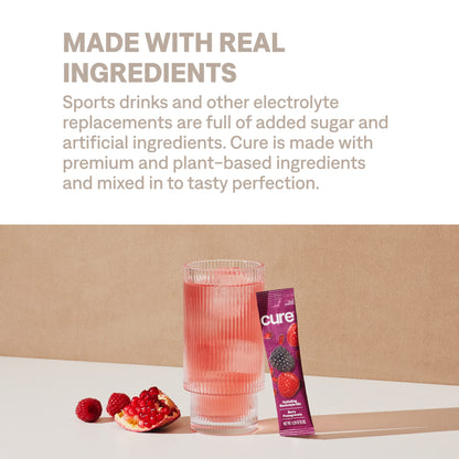 Cure Hydration | Plant-Based Electrolyte Drink Mix | No Added Sugar | FSA-HSA | Dehydration Relief Powder Made with Coconut Water | Non-GMO | Vegan