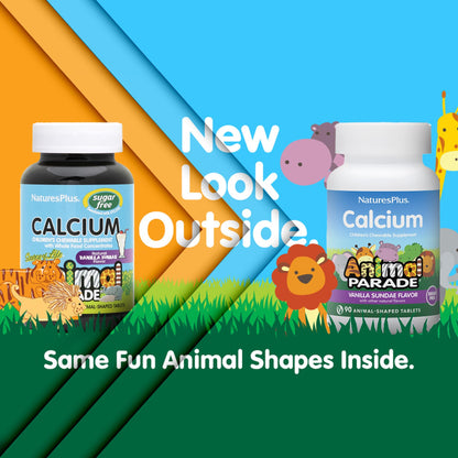 NaturesPlus Animal Parade Sugar-Free Children's Calcium, Vanilla Sundae Flavor - 90 Chewable Animal Shaped Tablets, Pack of 2 - Magnesium for Bone Health - Gluten Free - 90 Servings NaturesPlusBuy Supplements Australia