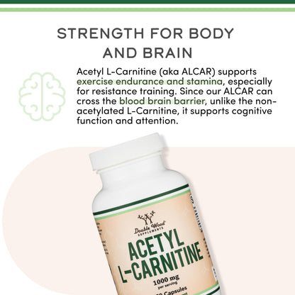 Acetyl L-Carnitine 1,000mg Per Serving, 150 Capsules (ALCAR for Brain Function Support, Memory, Attention, and Stamina) Acetyl L Carnitine That is Third Party Tested by Double Wood Double Wood SupplementsBuy Supplements Australia