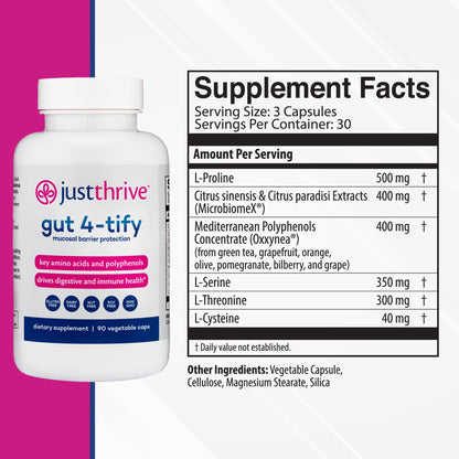 Just Thrive Gut 4-tify - Gut Health Supplements for Women and Men - Anti Bloat, 90 Vegetable Capsules Just ThriveBuy Supplements Australia