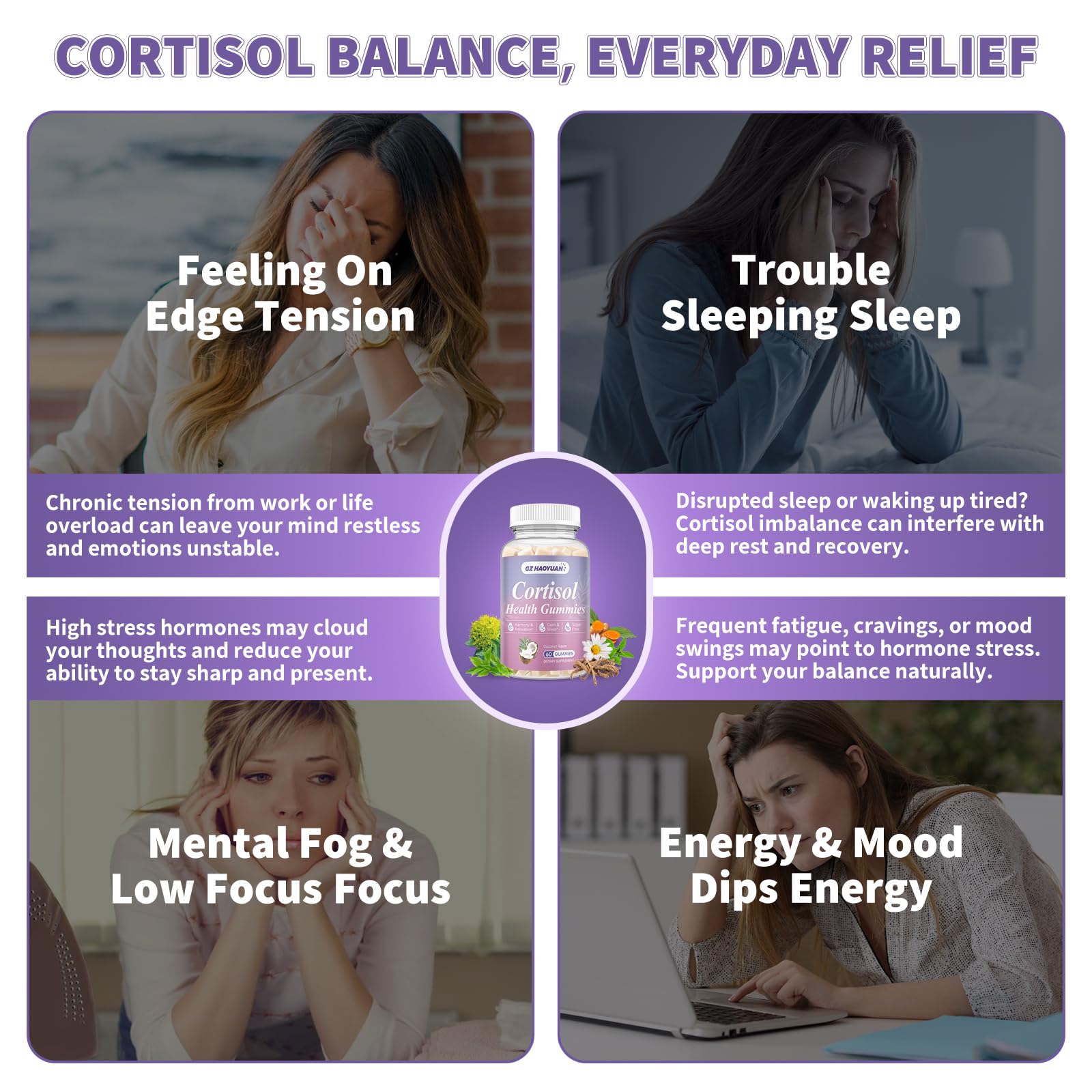 Cortisol Gummies for Women - Cortisol Supplements with Magnesium Glycinate, Ashwagandha, L-Theanine, Vitamin B Complex for Relaxation, Sleep, Calm Mood & Focus - Vegan, Sugar Free Coconut Flavor GZ HAOYUANBuy Supplements Australia