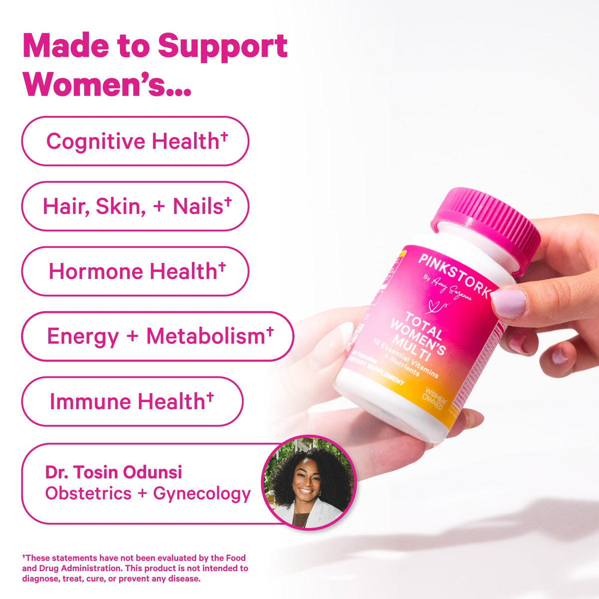 Pink Stork Total Women's Multivitamin - 19 Essential Vitamins for Women & Nutrients – Energy, Metabolism, Hormone, Immune & Mood Support – B6, B12, Biotin, Iron & Zinc – 30 Capsules Pink StorkBuy Supplements Australia