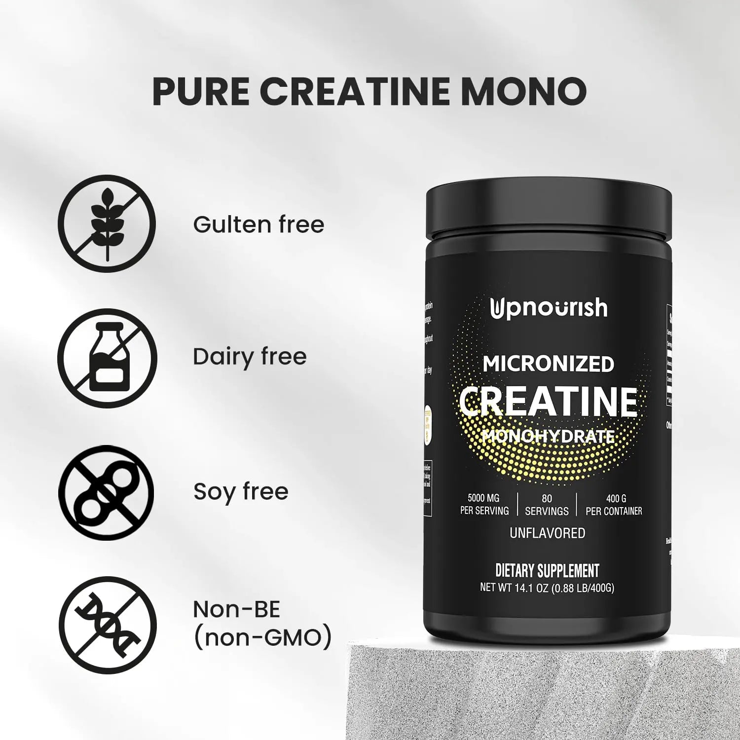 UpNourish Micronized Creatine Monohydrate Powder 400 G - Unflavored Vegan for Pre Workout, Muscle Building Pure Women and Men Instantized Supplement, 80 Servings 14.1096 Ounce UpNourish buy supplements Au