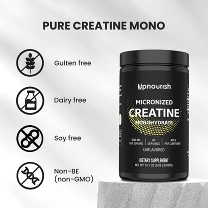 UpNourish Micronized Creatine Monohydrate Powder 400 G - Unflavored Vegan for Pre Workout, Muscle Building Pure Women and Men Instantized Supplement, 80 Servings 14.1096 Ounce UpNourish buy supplements Au