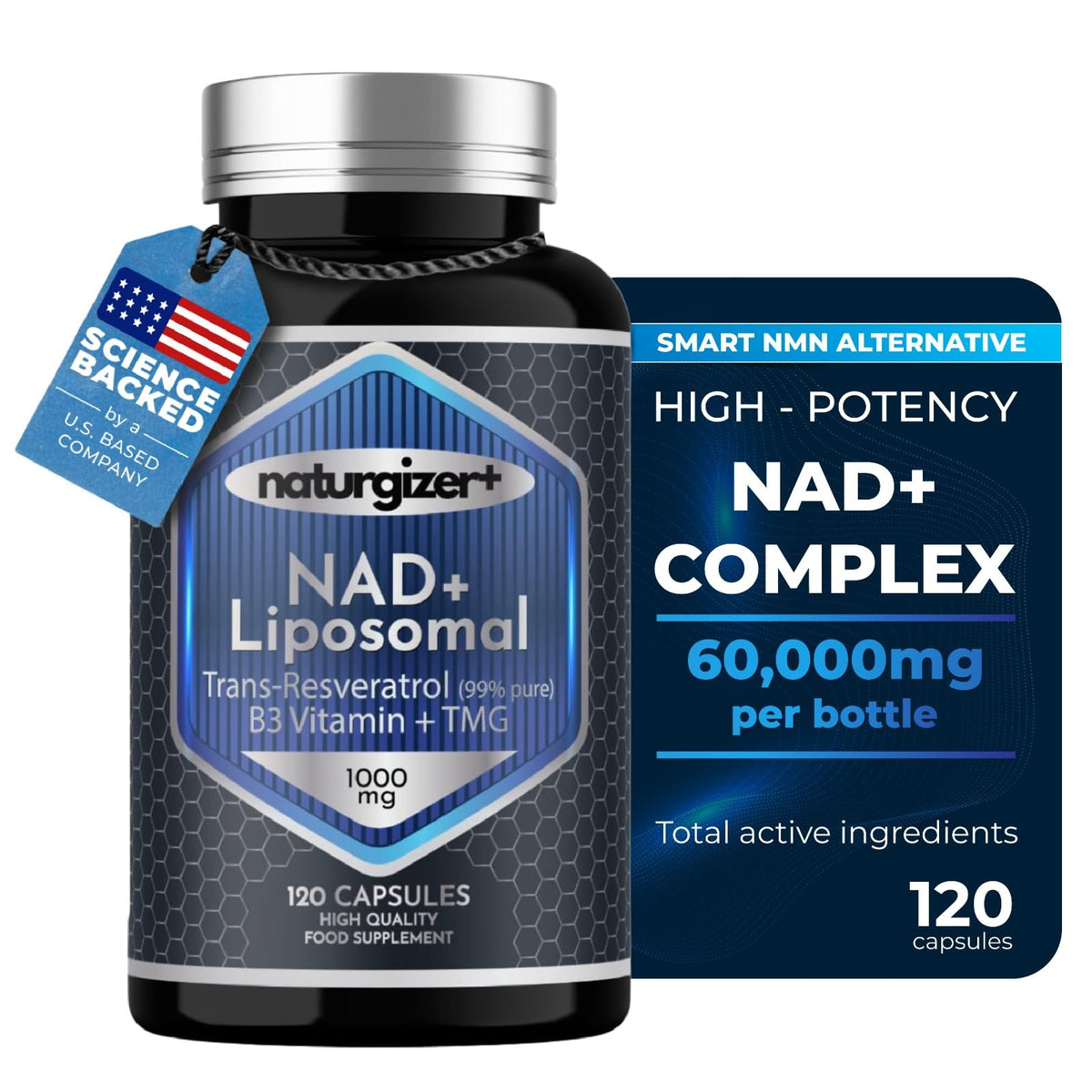 naturgizer+ Liposomal NAD+ Supplement with Resveratrol, TMG & Vitamin B3 | 4-in-1 Healthy Aging & Cellular Energy Support | High Absorption NAD Plus for Men & Women Over 40 | 120 Capsules naturgizer+Buy Supplements Australia