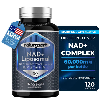 naturgizer+ Liposomal NAD+ Supplement with Resveratrol, TMG & Vitamin B3 | 4-in-1 Healthy Aging & Cellular Energy Support | High Absorption NAD Plus for Men & Women Over 40 | 120 Capsules naturgizer+Buy Supplements Australia