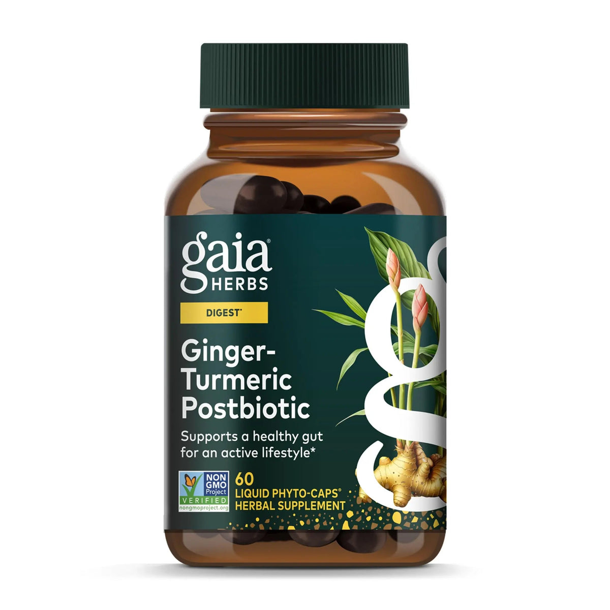 Gaia Herbs Ginger-Turmeric Postbiotic - Healthy Gut Support* - 60 Vegan Liquid Phyto-Caps (30 Servings) Gaia HerbsBuy Supplements Australia