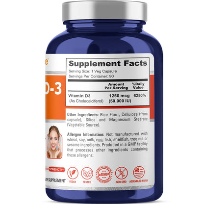 NusaPure Vitamin D3 50,000 IU 90 Veggie Capsules (Non-GMO & Vegan) NusaPureBuy Supplements Australia