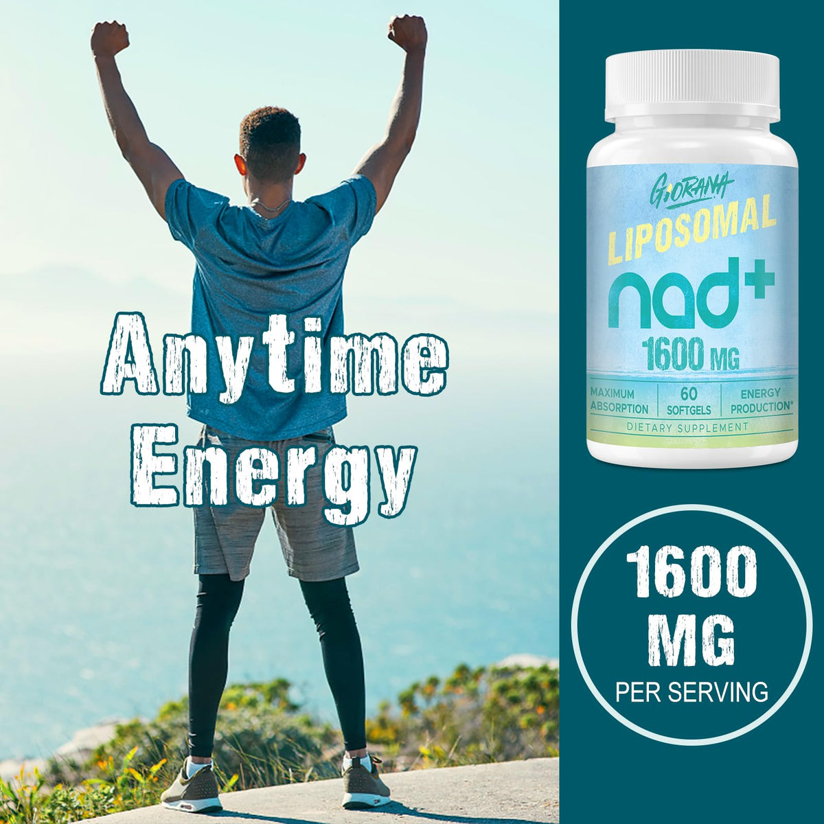 GIORANA 1600 MG Liposomal NAD+ Supplement, NAD+ Boosting Supplement, Superior Absorption, Vitamin B3 for Aging Defense, Longevity, Energy, Repair, Non-GMO, 60 Softgels GIORANABuy Supplements Australia