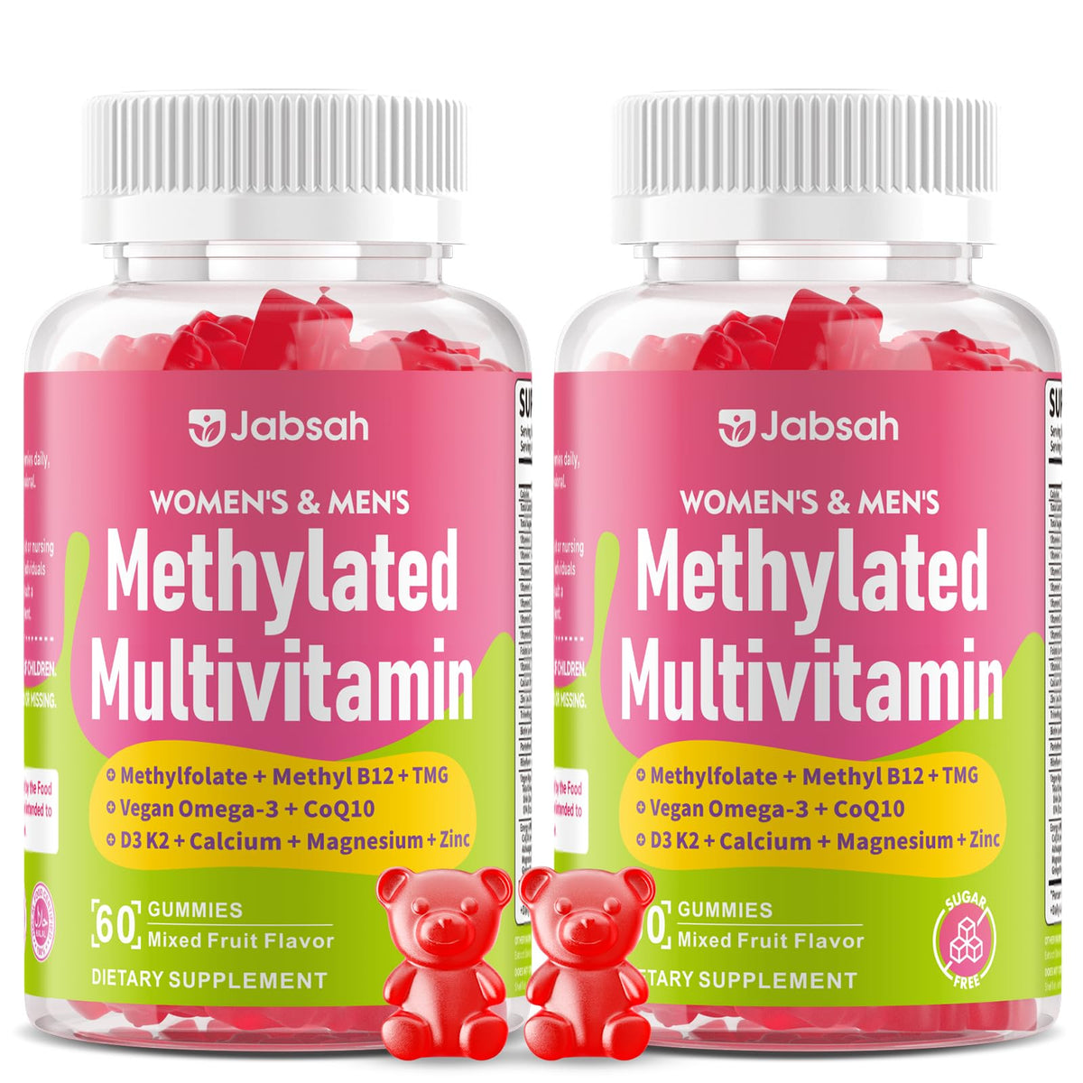 Methylated Vitamin B Complex Gummies for Women & Men, Multivitanins Gummy with Vitamin A, C ,E, Methylfolate & B12, TMG, Calcium, D3 K2 JabsahBuy Supplements Australia