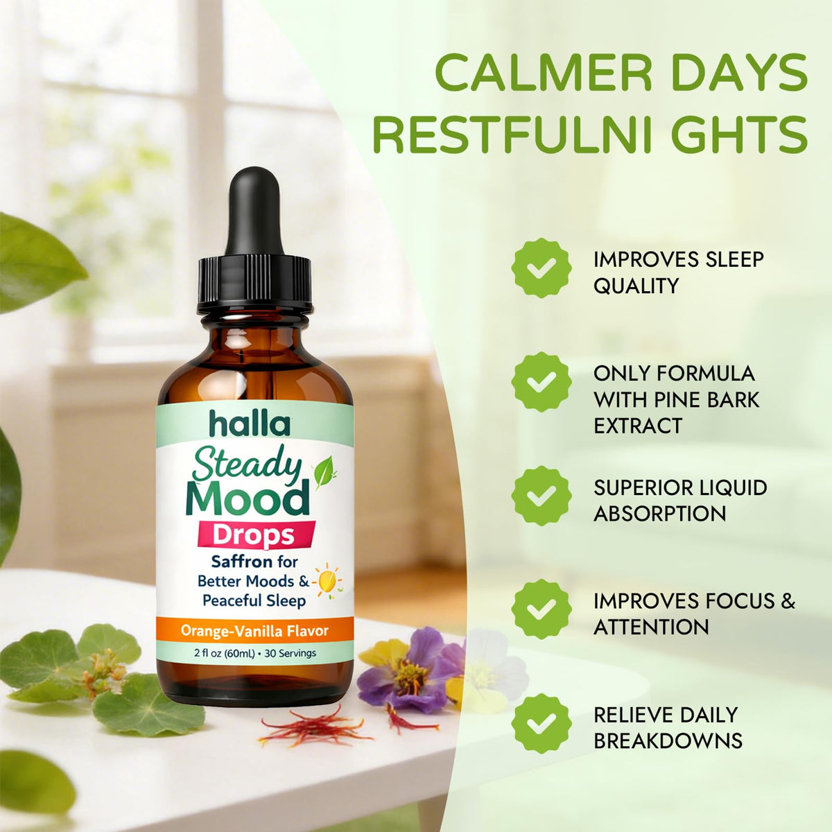 ReviveNerve Halla Steady Mood Drops, Orange-Vanilla Flavor, Liquid Formula with Pine Bark Extract(1pcs) ReviveNerve buy supplements Au