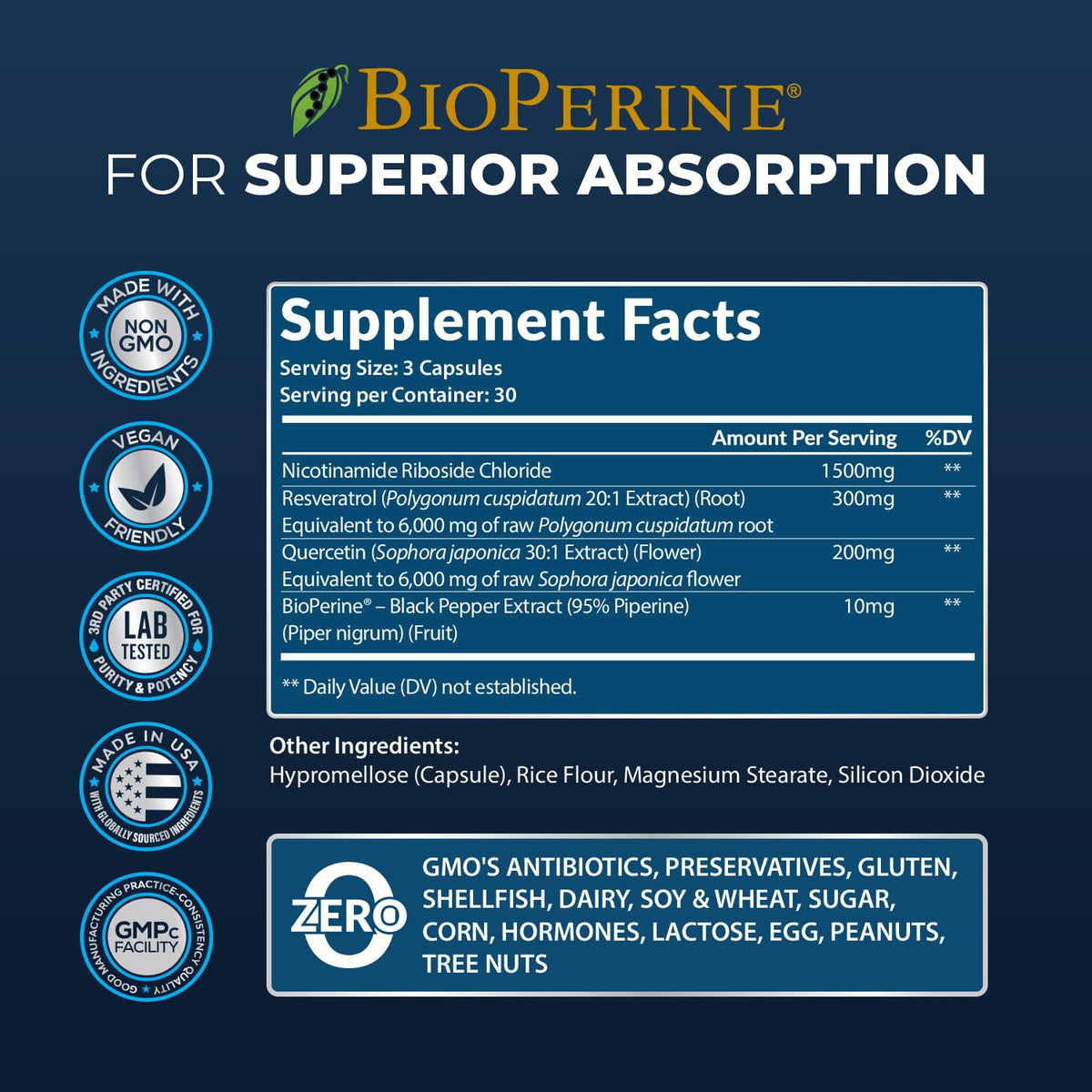 2010 MG NAD+ Supplement- Nicotinamide Riboside, Resveratrol, Quercetin & BioPerine® (High Absorption)- Natural NAD Booster for Anti-Aging, Cellular Energy, Skin- For Women & Men- 90 V Capsules Rainbow Nutrients, LLCBuy Supplements Australia