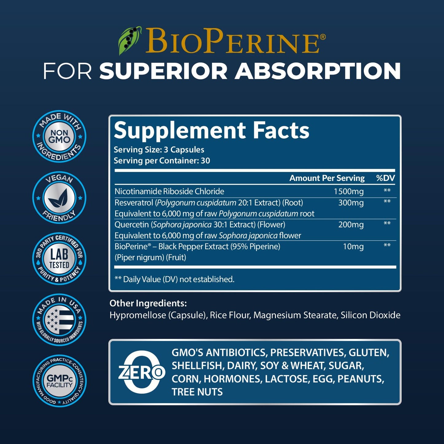 2010 MG NAD+ Supplement- Nicotinamide Riboside, Resveratrol, Quercetin & BioPerine® (High Absorption)- Natural NAD Booster for Anti-Aging, Cellular Energy, Skin- For Women & Men- 90 V Capsules Rainbow Nutrients, LLCBuy Supplements Australia