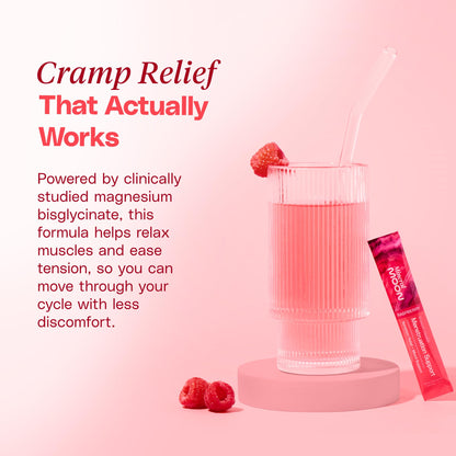 Mineral Moon Premium Menstruation Support - 14 Sachets Raspberry Drink - Hormonal Balance & PMS Support - Reduce Period Cramps, Fatigue & Nausea -with Magnesium Bisglycinate, BenfoPure B1 & Vitamin B6 Mineral MoonBuy Supplements Australia