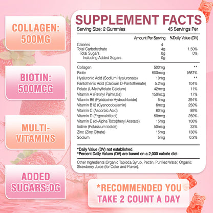WyuuKi 180 Count Collagen Gummies Collagen Protein Type I II III V X with Biotin Vitamin C A B D E Keratin Hyaluronic Acid for Hair Skin Nails Joint Immune Digestion Women Men Sugar Free Strawberry WyuuKi buy supplements Au