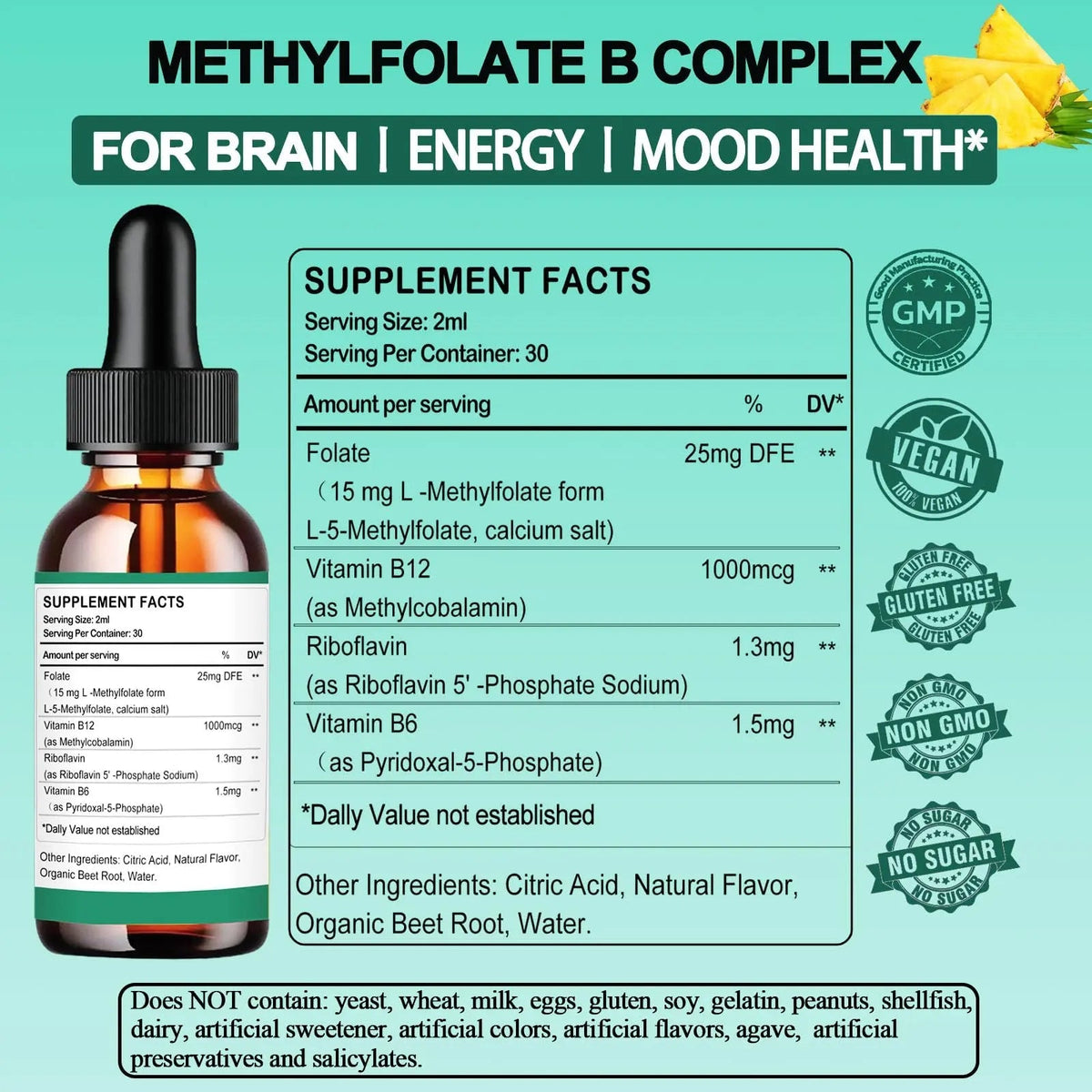 Methylfolate Supplement Liquid Drops, L Methy Folate 15mg Plus Methy B12, B6, B2 Multivitamin, Metabolically Active 5-MTHF Form AMENQ hHEALTHBuy Supplements Australia