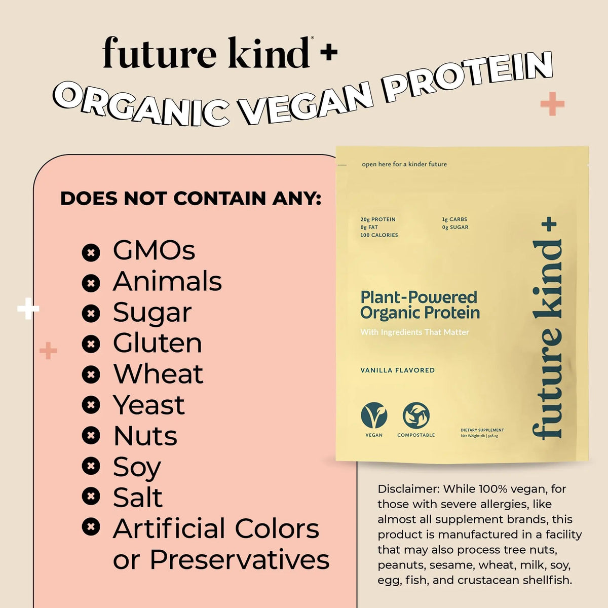 Future Kind Vegan Protein Powder, Vanilla, Pea Plant Protein for Lean Muscle with Iron & Fiber, Whey-Free, Sugar-Free, Soy-Free, Non-Dairy (34 Servings) Future Kind buy supplements Au