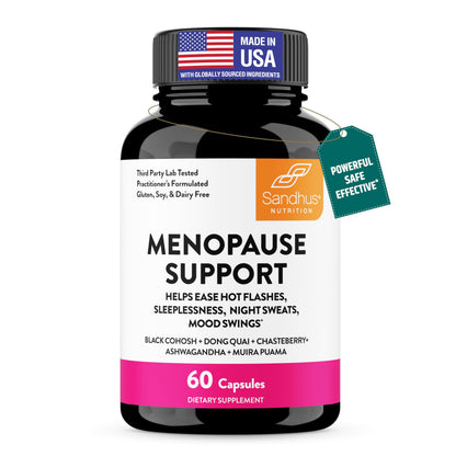 Complete Menopause Support Supplement For Women | With Ashwagandha, Black Cohosh, Dong Quai & Muira Puama | Helps Easing Hot Flashes, Night Sweats, Mood Swings, Hormone Balance & Harmony | 60 Capsules Sandhu'sBuy Supplements Australia