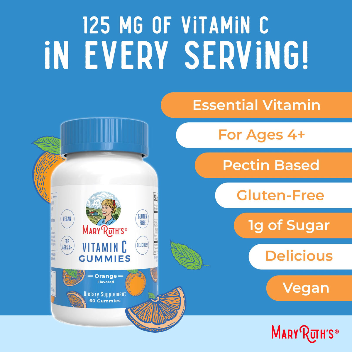 MaryRuth Organics Vegan Vitamin C Gummies | 2 Month Supply | Immune Support Supplement for Adults & Kids | Chewable Vitamin C Gummy Vitamins | Non-GMO | Pectin Based | 60 Count MARYRUTH'SBuy Supplements Australia