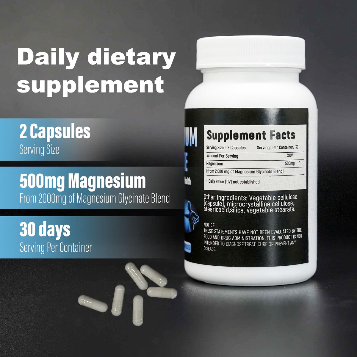 Laicuherb Magnesium Capsules for Bone and Muscle Health, 500 mg Magnesium Supplement, 60 Count, Vegetarian Capsules LaicuherbBuy Supplements Australia