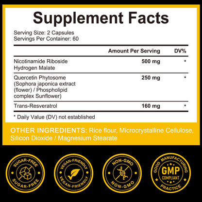 TKTALKER NAD Supplement, 910MG Liposomal Nicotinamide Riboside with Resveratrol & Quercetin, Anti-Aging, Cellular Energy, Mental Focus & Stamina & Healthy, Women & Men, 120 Capsules TKTALKERBuy Supplements Australia