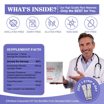 Haditheran NAD Supplement 1000mg Synergistic Blend with Nicotinamide Riboside, PQQ & Resveratrol - Premium Anti-Aging Supplement for Cellular Energy, Mental Clarity and Longevity (30 Packets) HaditheranBuy Supplements Australia