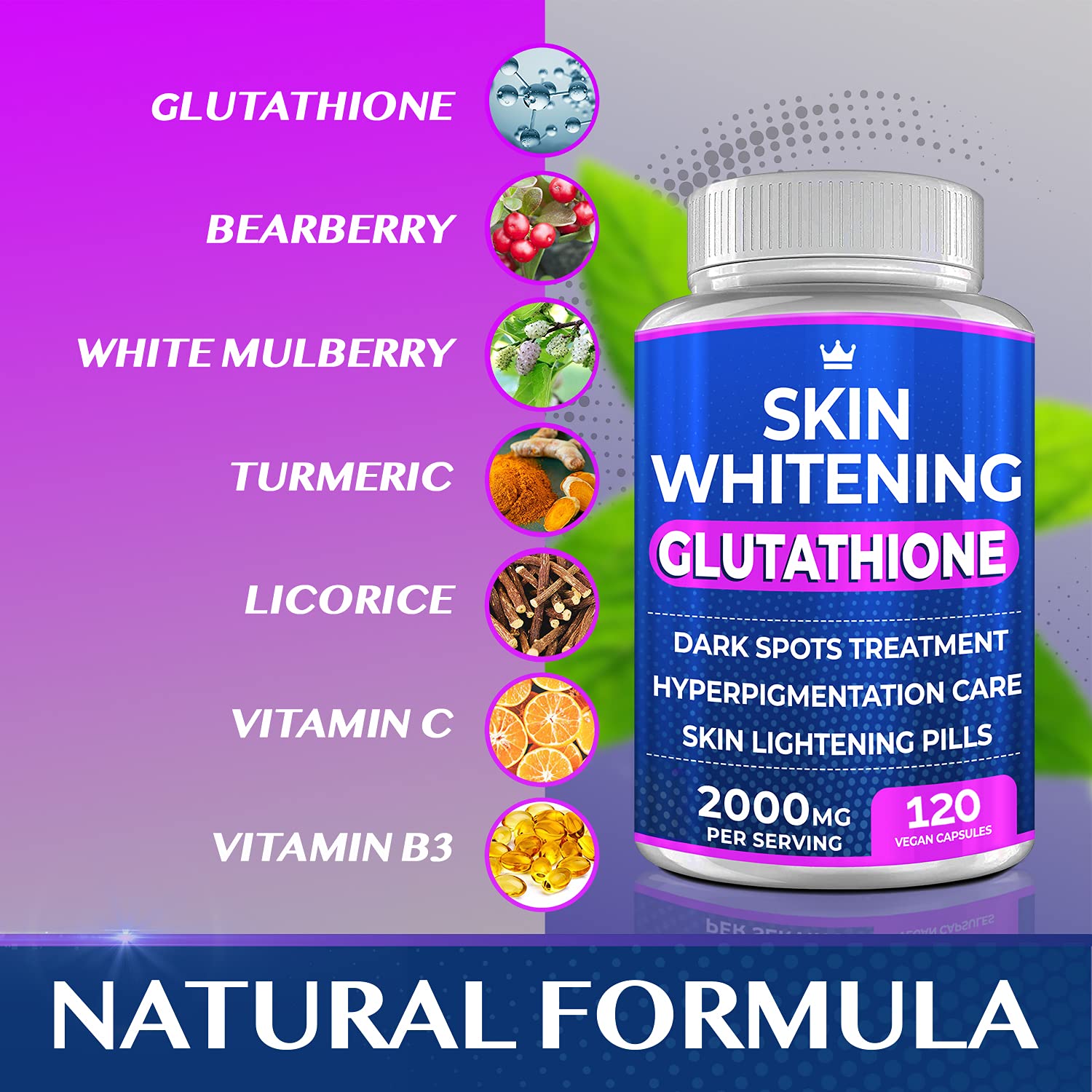 Glutathione Whitening Pills - 120 Capsules 2000mg Glutathione - Effective Skin Lightening NORTHERN CROWN COSMETICSBuy Supplements Australia