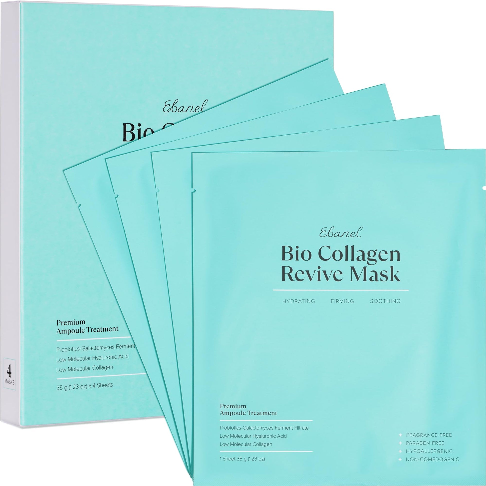 Ebanel Bio Collagen Face Mask, 4-Pack Hydrating Face Masks with 7 Peptides, Hyaluronic Acid, Niacinamide, Centella, Rose Water, Ceramide, and B5, Glass Skin Tightening and Lifting Korean Sheet Masks Ebanel buy supplements Au