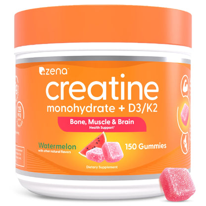 Zena Nutrition Creatine Gummies with D3 & K2, Creatine Monohydrate for Men and Women, Supports Bone, Muscle, & Cognitive Health, Gummy Workout Supplement, Watermelon Flavor, 150ct, 30 Daily Servings Zena NutritionBuy Supplements Australia