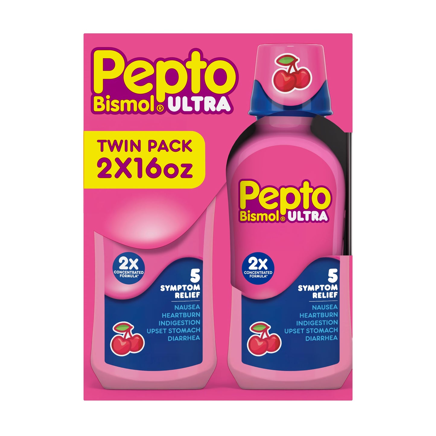 Pepto Bismol ULTRA Liquid for Nausea, Heartburn, Indigestion, Upset Stomach, and Diarrhea - 5 Symptom Fast Relief Medication for Adults, Cherry Flavor, 2x16 oz Pepto Bismol buy supplements Au