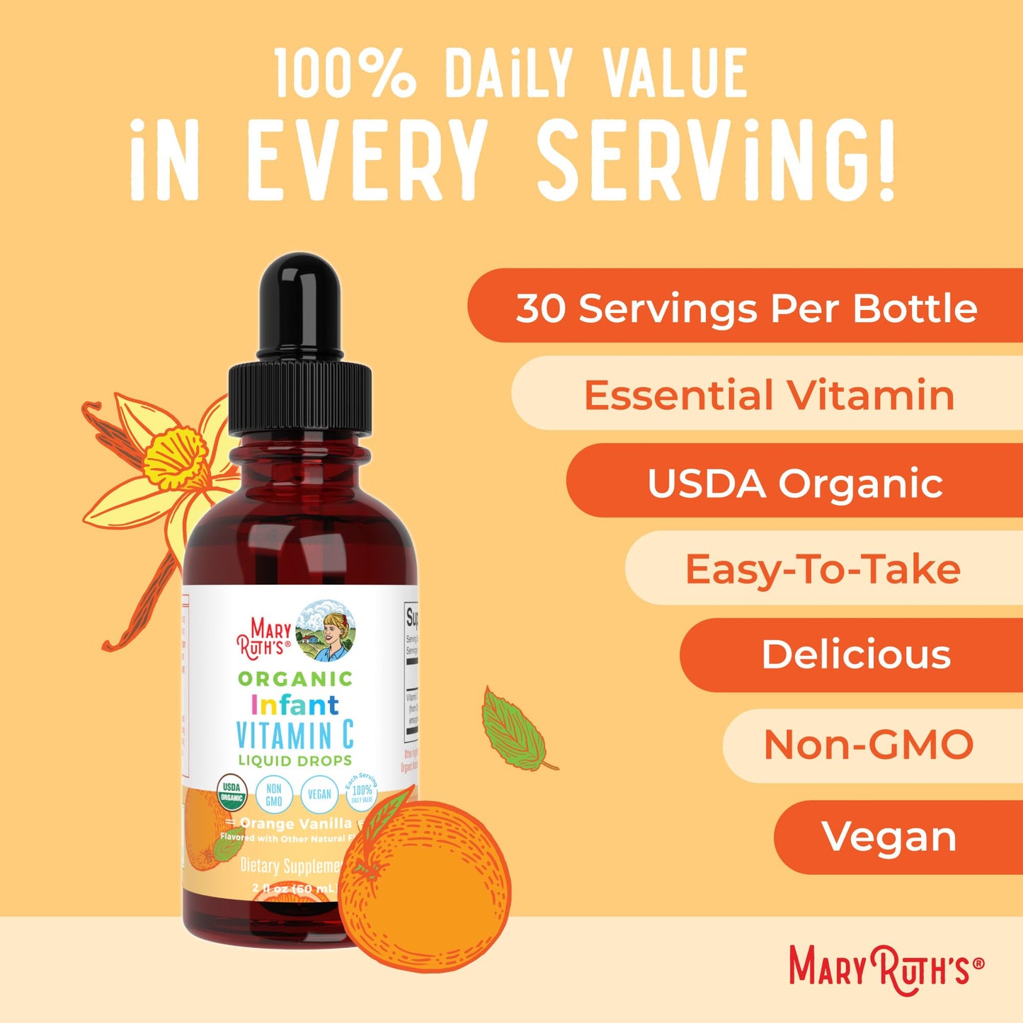 MaryRuth Organics Infant & Baby Vitamin C Supplement | USDA Organic Vitamin C Liquid Drops for Infants | Ages 6-12 Months | Immune Support | Overall Health | Vegan | Non-GMO | Gluten Free | 2 Fl Oz MARYRUTH'SBuy Supplements Australia