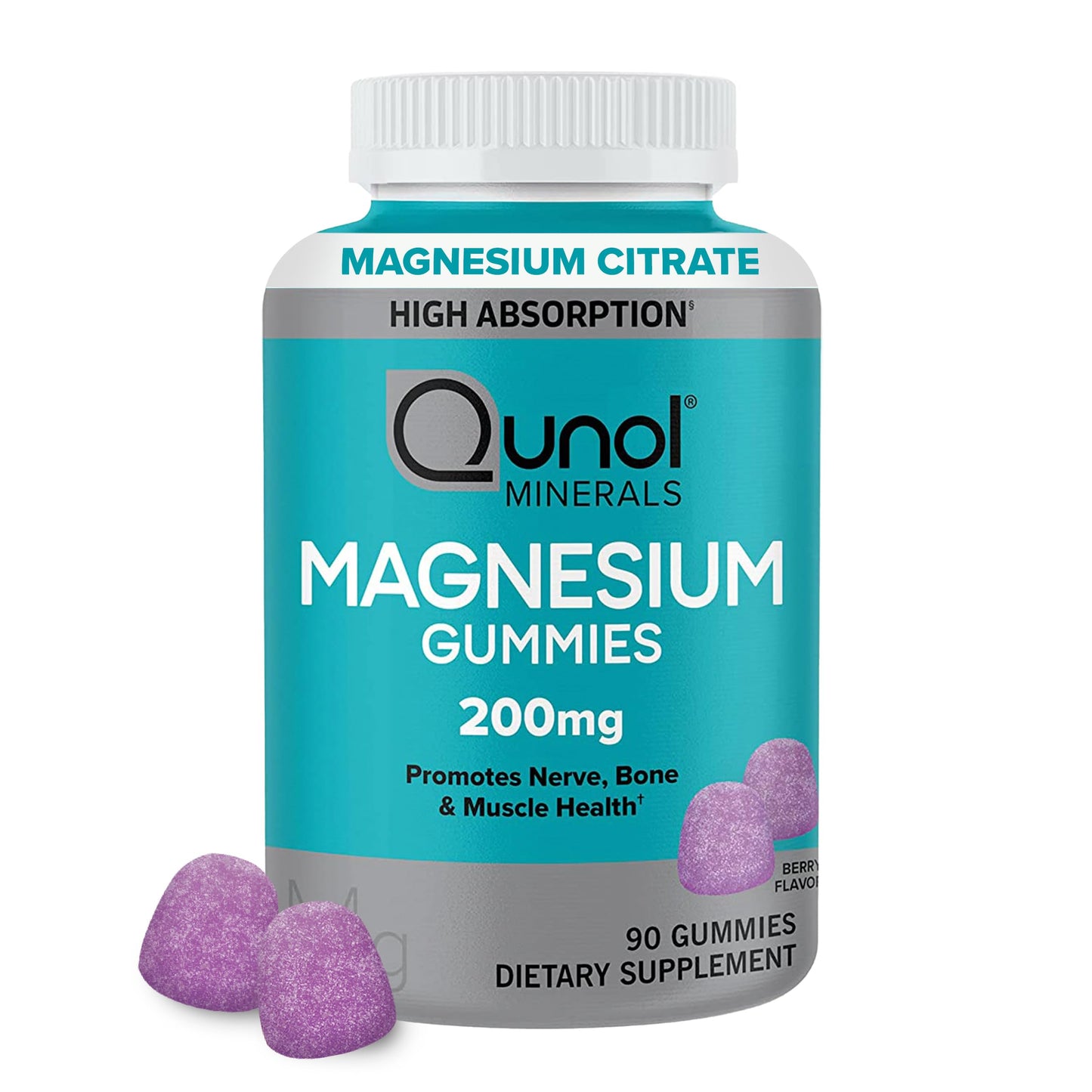 Qunol Magnesium Gummies for Adults, 200mg Elemental Magnesium (from 1,750mg Magnesium Citrate), High Absorption Magnesium Supplement, Supports Nerve, Bone and Muscle Health, Vegetarian, 90 Count QunolBuy Supplements Australia
