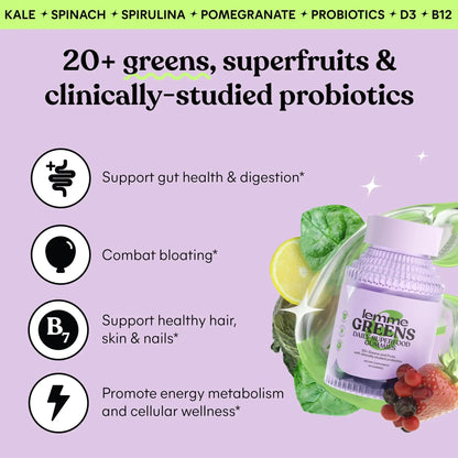Lemme Greens Superfood Gummies w/Multi - Support Gut Health & Reduce Bloating, 20+ Organic Greens and Superfruits, Clinically Studied Probiotics, D3, B12 - Berries & Greens Flavored (60 Count) Lemme buy supplements Au