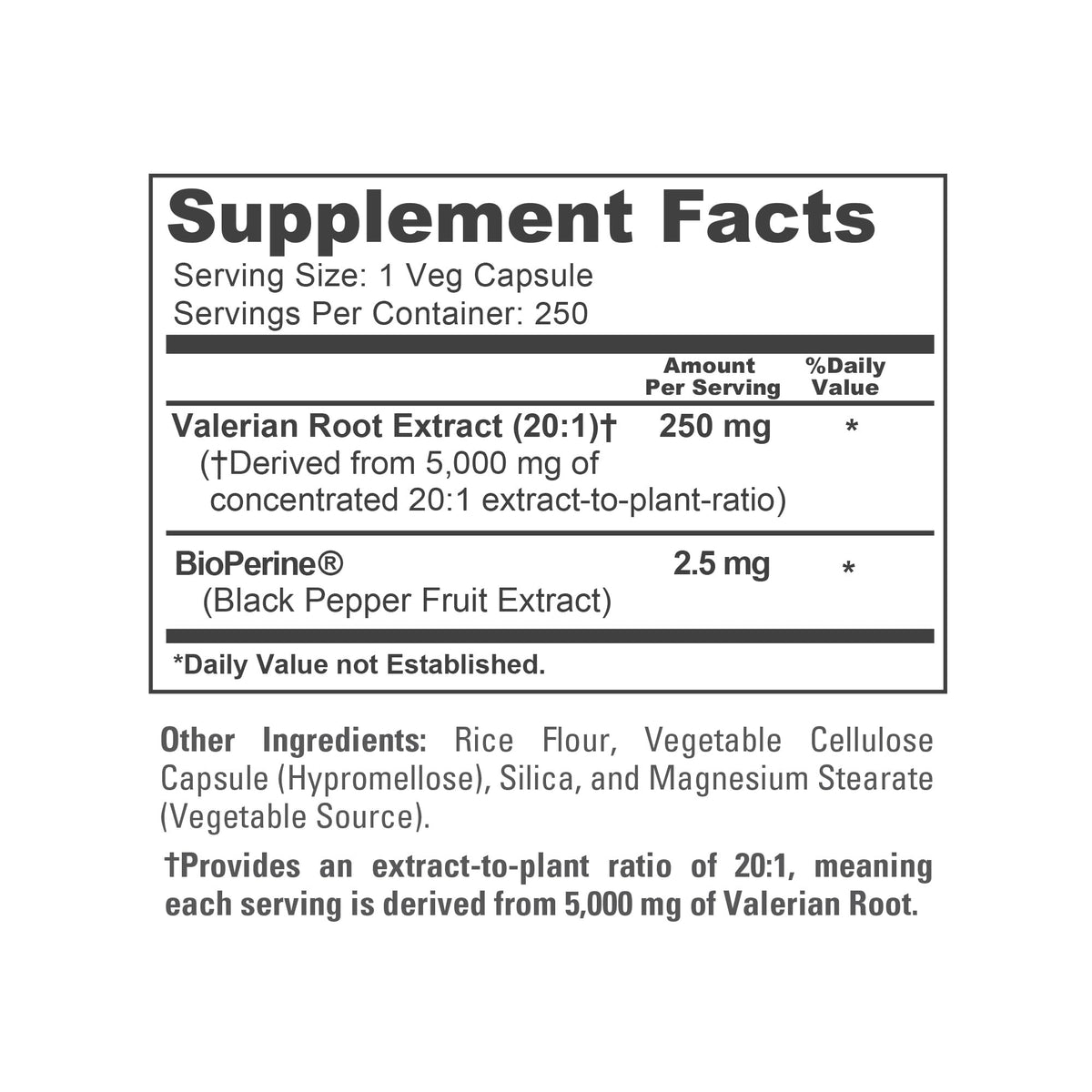 NusaPure Valerian Root 20:1 Extract, 250 mg Equivalent to 5000mg Per Veggie Caps, 250 Count, Vegan, Non-GMO, Bioperine NusaPureBuy Supplements Australia
