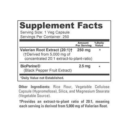 NusaPure Valerian Root 20:1 Extract, 250 mg Equivalent to 5000mg Per Veggie Caps, 250 Count, Vegan, Non-GMO, Bioperine NusaPureBuy Supplements Australia