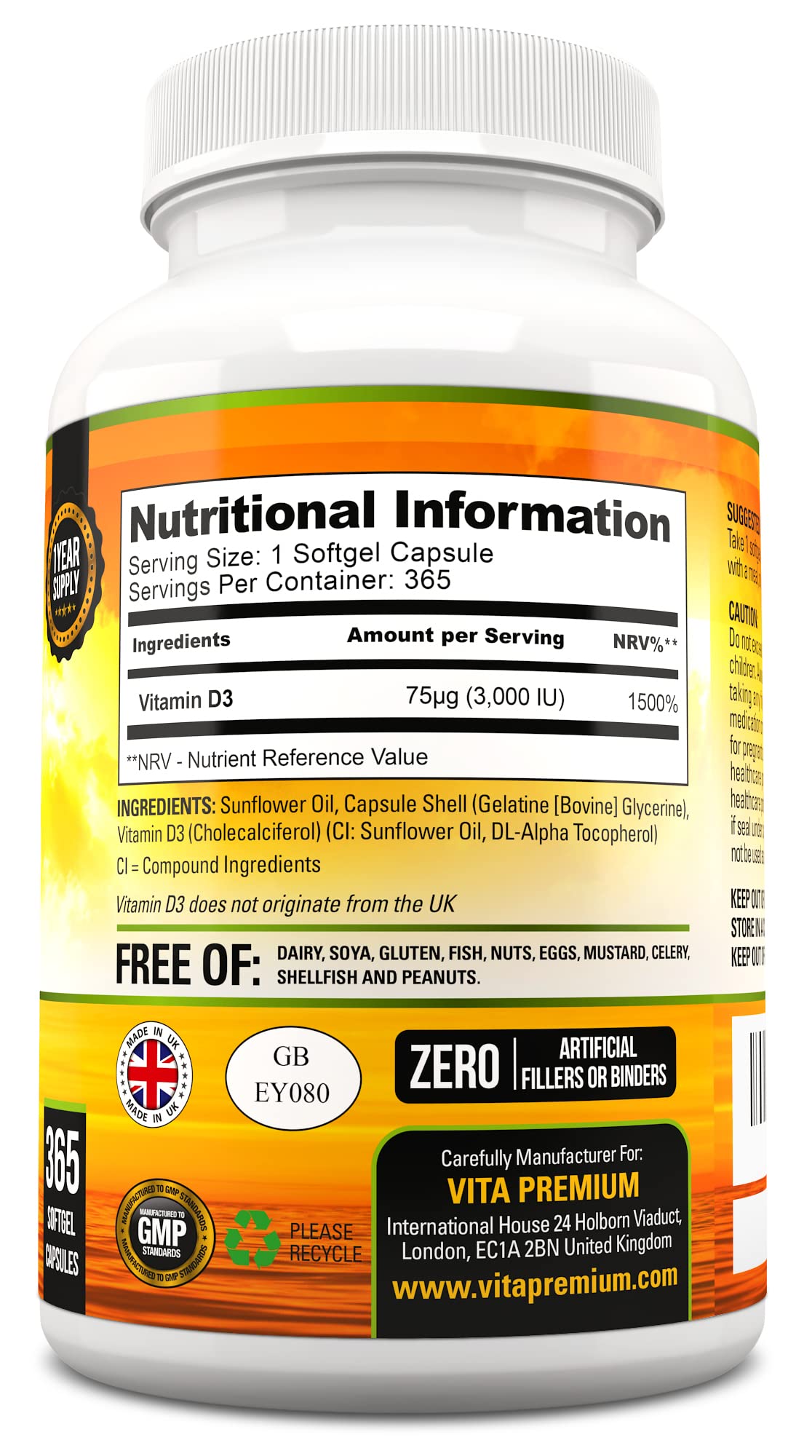 Vitamin D 3,000 IU, High Strength Vitamin D3 Supplement, 365 Easy to Swallow Softgels Vita PremiumBuy Supplements Australia