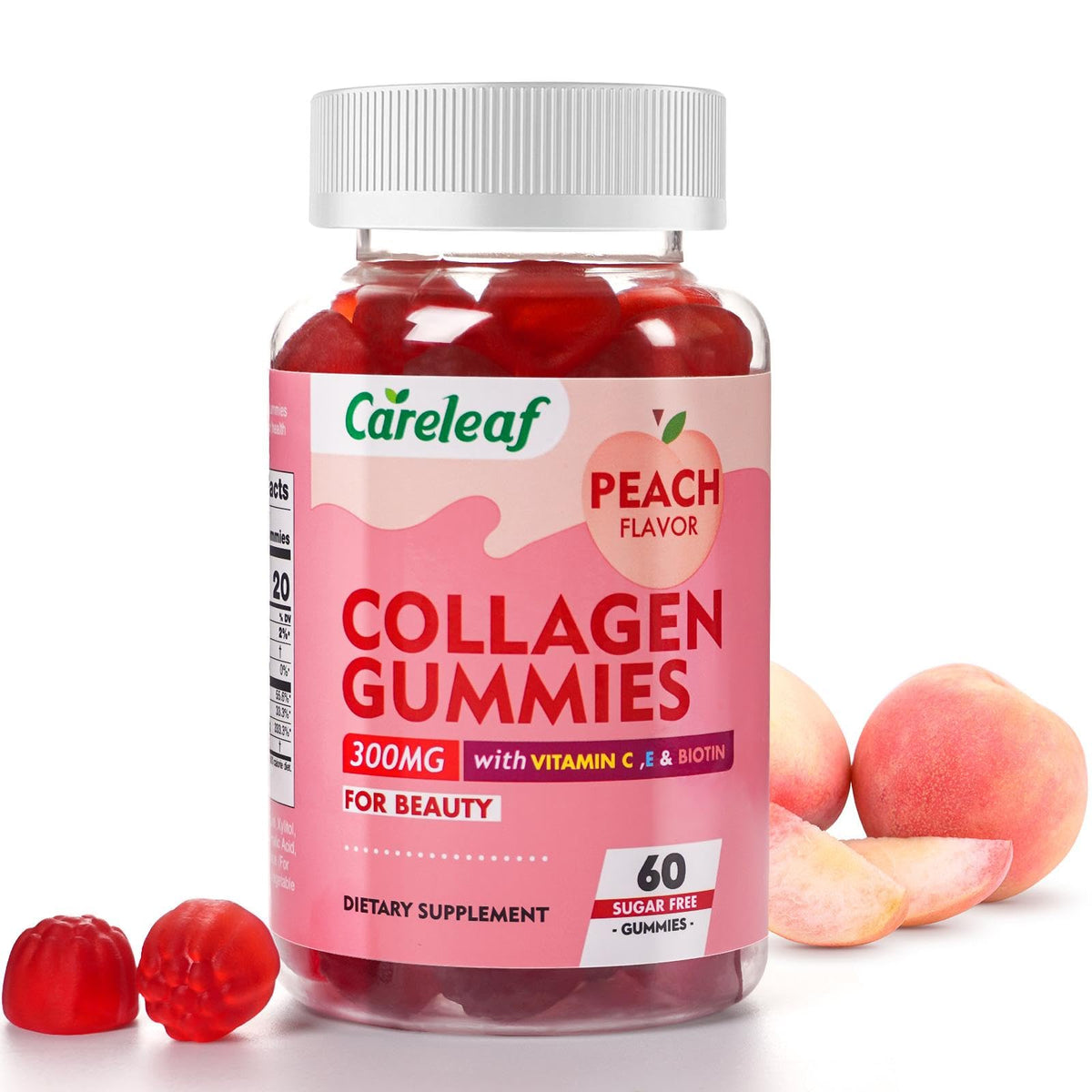 careleaf Sugar Free Collagen Gummies with Vitamin C Vitamin E Support Natural Collagen Production, Healthy Hair, Nails and Bones,Peach Flavor,60 Gummies for 30 Days Supply careleaf buy supplements Au