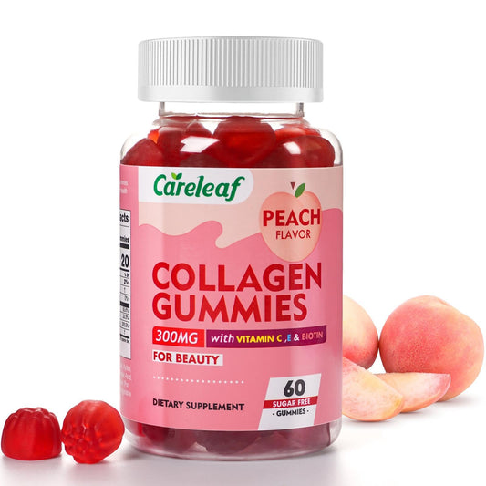 careleaf Sugar Free Collagen Gummies with Vitamin C Vitamin E Support Natural Collagen Production, Healthy Hair, Nails and Bones,Peach Flavor,60 Gummies for 30 Days Supply careleaf buy supplements Au