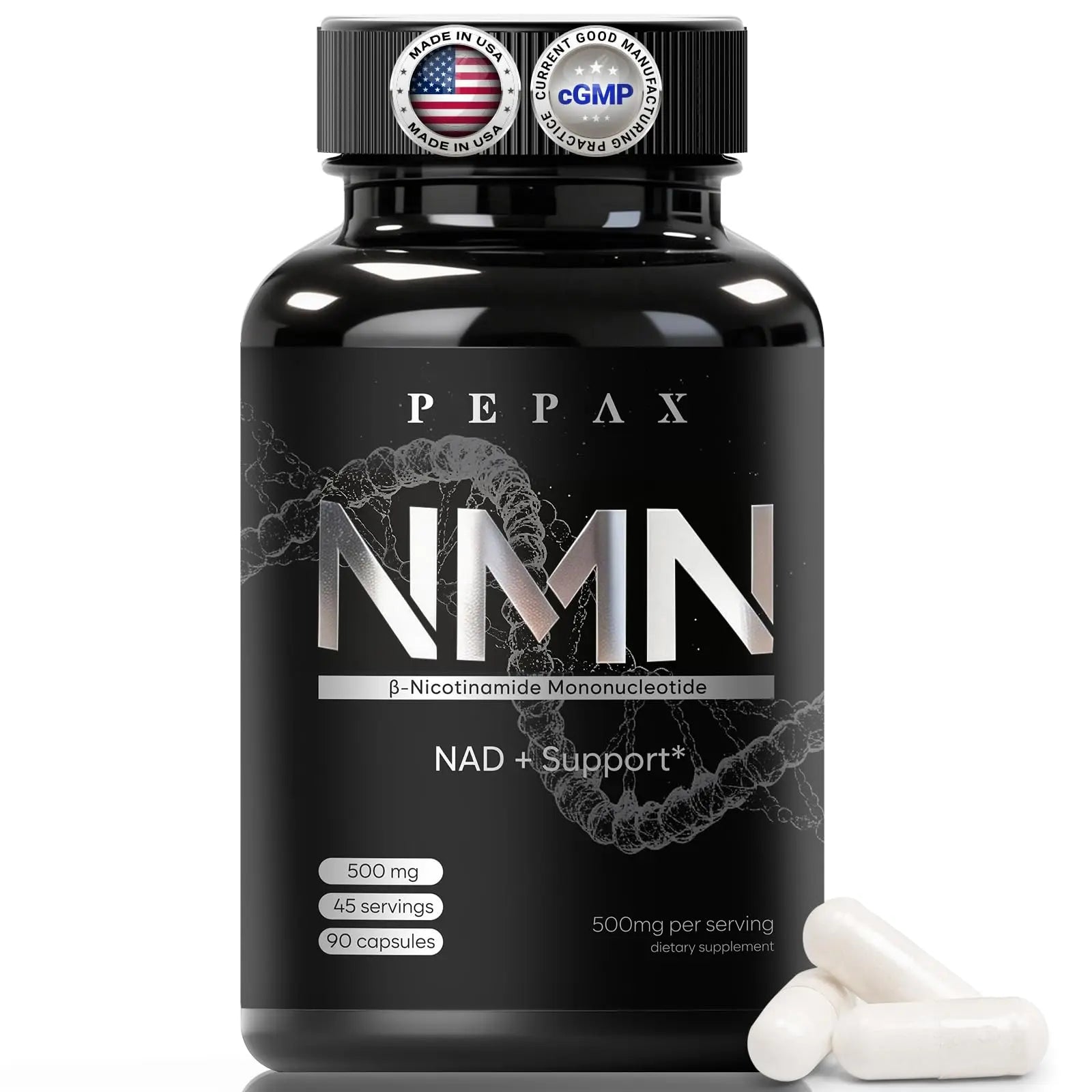 PEPAX NMN Supplement 500mg - 99% Pure NMN Supplement Capsules for Increased NAD Levels & Healthy Aging - Third Party Tested Stabilized Capsules, cGMP Certified, 90 Liposomal NMN (45 Servings) PEPAXBuy Supplements Australia