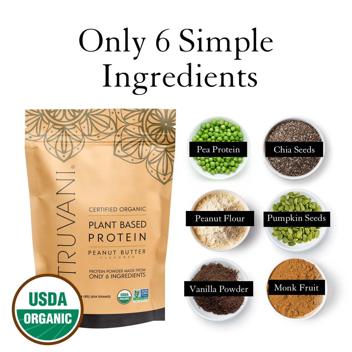 Truvani Organic Vegan Protein Powder Peanut Butter - 20g of Plant Based Protein, Powder TruvaniBuy Supplements Australia