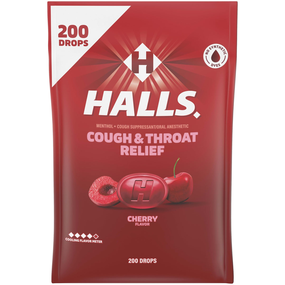 HALLS Cough and Throat Relief Cherry Cough Drops, Bulk Pack, 200 Drops HALLS buy supplements Au