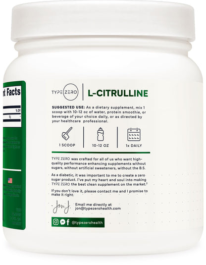 Type Zero Clean L-Citrulline Malate 2:1 Powder Drink Mix (500g, Unflavored) (83 Servings) - Keto Friendly, Gluten Free, Non-GMO Type ZeroBuy Supplements Australia