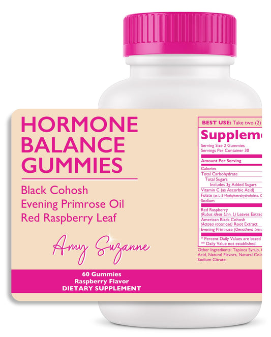 Amy Suzanne Hormone Balance Gummies for Women - Hormone Harmony for Mood, Energy, Bloating - Hormonal PMS, Perimenopause & Menopause Support - Red Raspberry Leaf & Black Cohosh - 60 Gummy Supplements Amy SuzanneBuy Supplements Australia