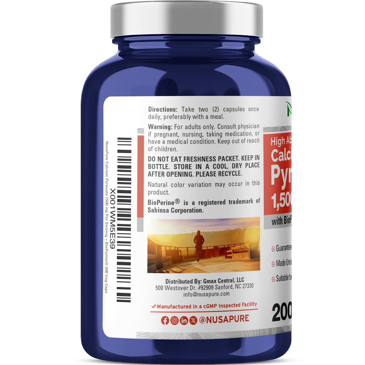 NusaPure Calcium Pyruvate - Suitable for Vegetarian/Vegan, Non - GMO - 1500 mg - 200 Capsules NusaPureBuy Supplements Australia