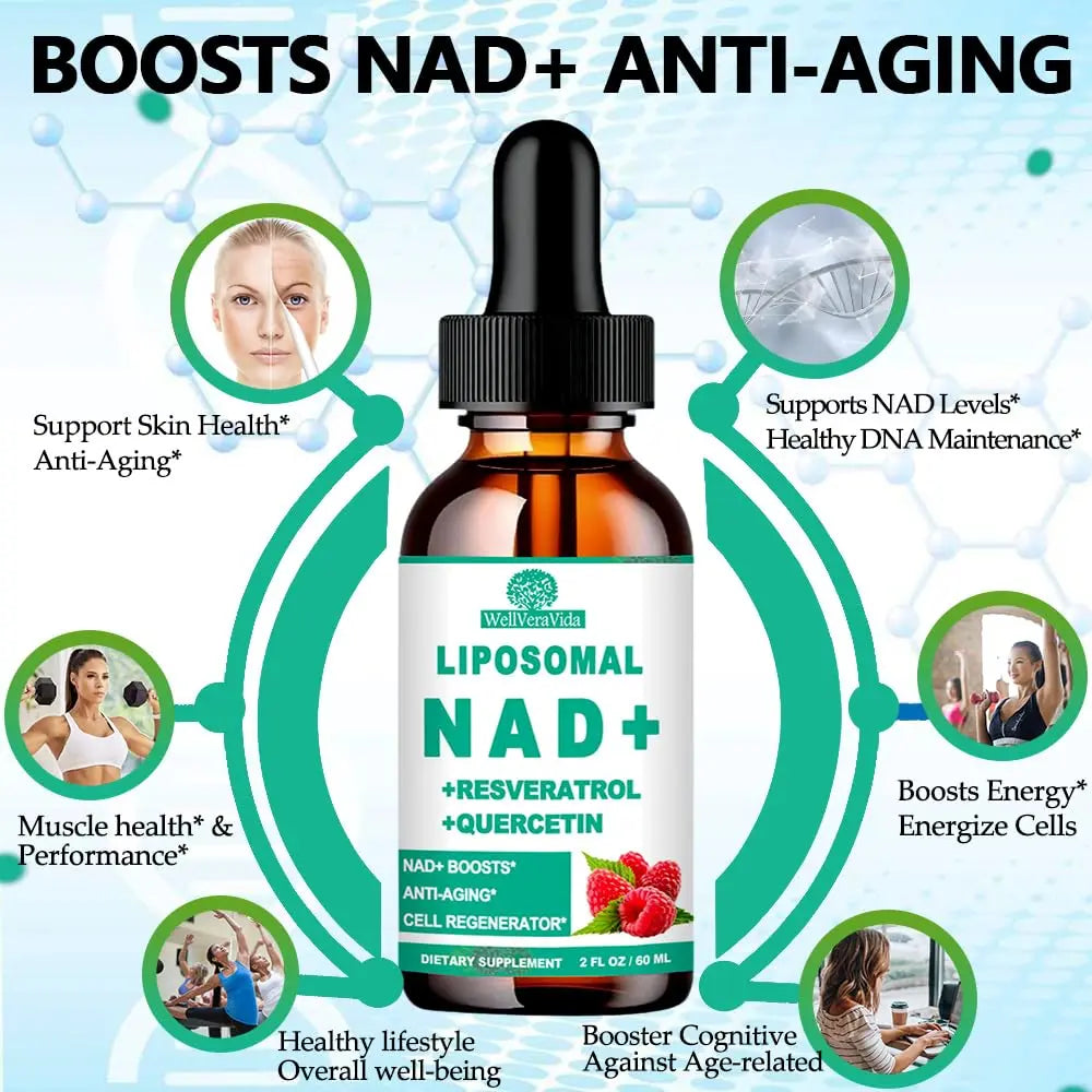 NAD Supplements for Women & Men, Liposomal NAD Nicotinamide Riboside Resveratrol 900mg, TMG, Quercetin, Vitamin B3, Organic Liquid NAD Resveratrol Supplement for Longevity, Energy, Anti-Aging, Focus WellVeraVidaBuy Supplements Australia