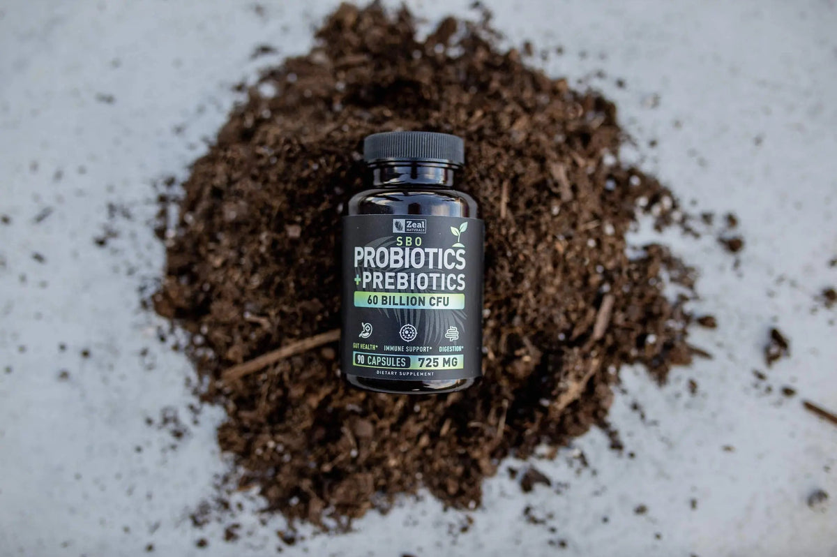 Probiotics and Prebiotics + SBO Probiotics (60 Billion CFU | 90 Capsules) Acidophilus Probiotic w. Saccharomyces Boulardii, Bifidobacterium + Spore Probiotic & Organic Sprouted Prebiotic Fiber Blend Zeal NaturalsBuy Supplements Australia