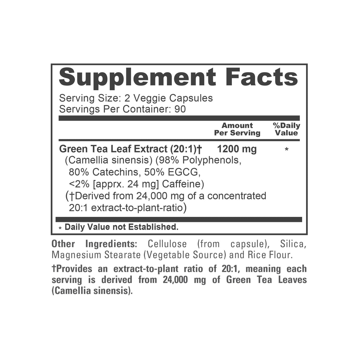 NusaPure Green Tea 20:1 Extract, 1200 mg Equivalent to 24000mg, 180 Vegan Capsules, 50% EGCG, 98% Polyphenols, 80% Catechins NusaPureBuy Supplements Australia